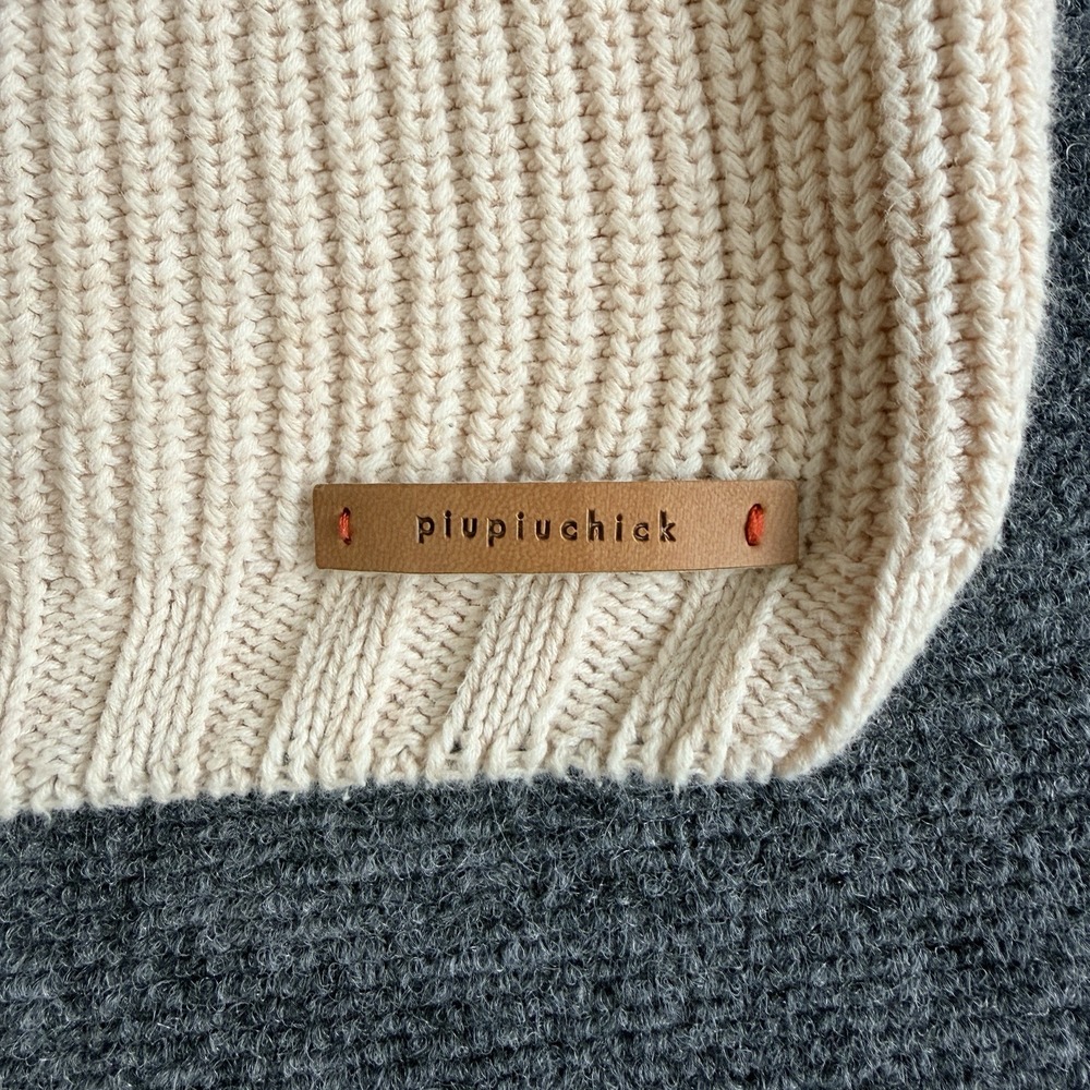 Piupiuchick Sweater Kids 10Y Cream Gray Striped 100%Organic Cotton Knit Crewneck - Picture 5 of 9